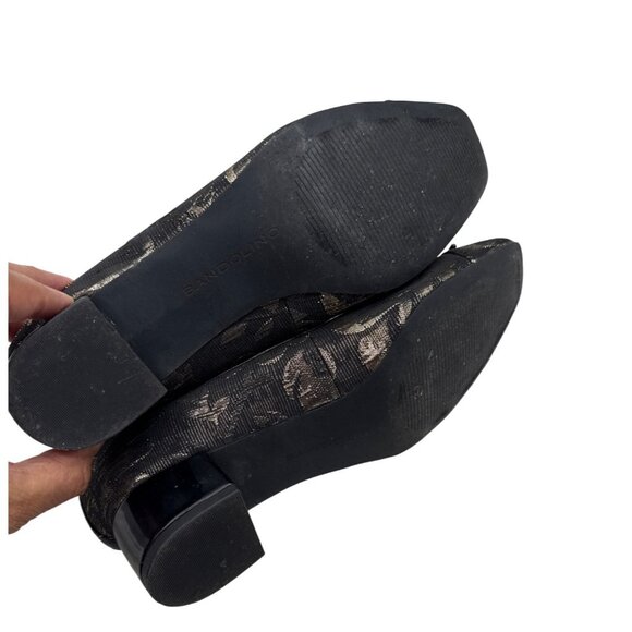 Bandolino Size 7.5 Business Style Floral Square Toe Slip On Black Gold Heels - Picture 10 of 13